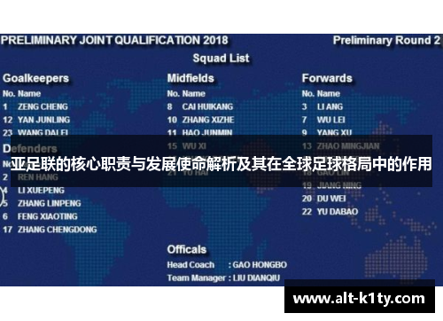 亚足联的核心职责与发展使命解析及其在全球足球格局中的作用